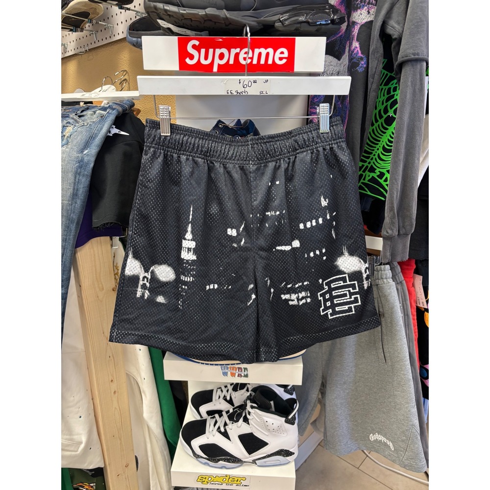 Eric Emanuel EE Basic Shorts Skyline Graphic Mesh Black White Size Large